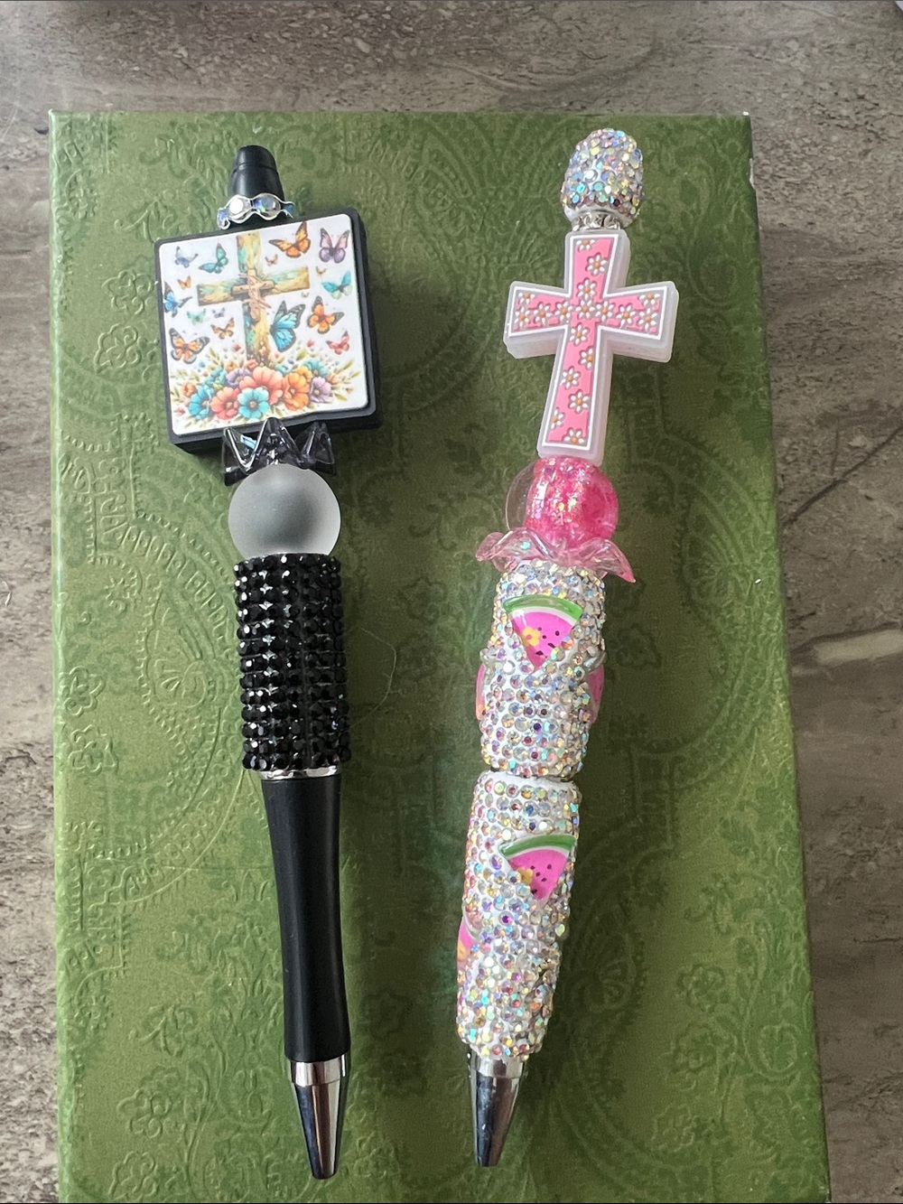 2x pens  Pink Cross  butterfly black Rhinestone Pen stationery OOAK
